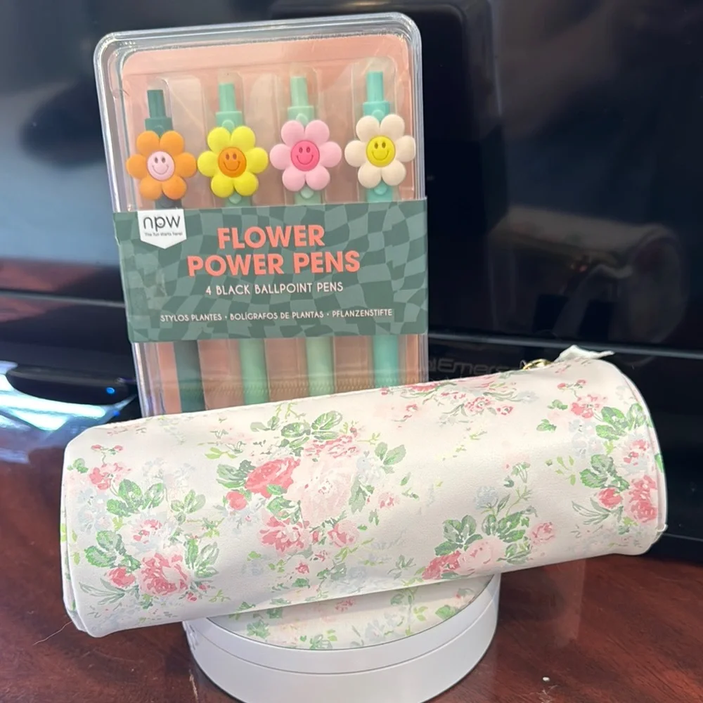 Flower Power Ballpoint Pens with Floral Pencil Case